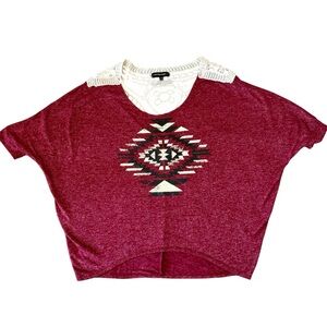 Inspired Hearts Women’s‎ Size-Medium Burgundy Boho Aztec Western Crochet Detail
